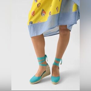 SCHUTZ Turquoise Espadrille Wedge Sandals with Ankle Tie